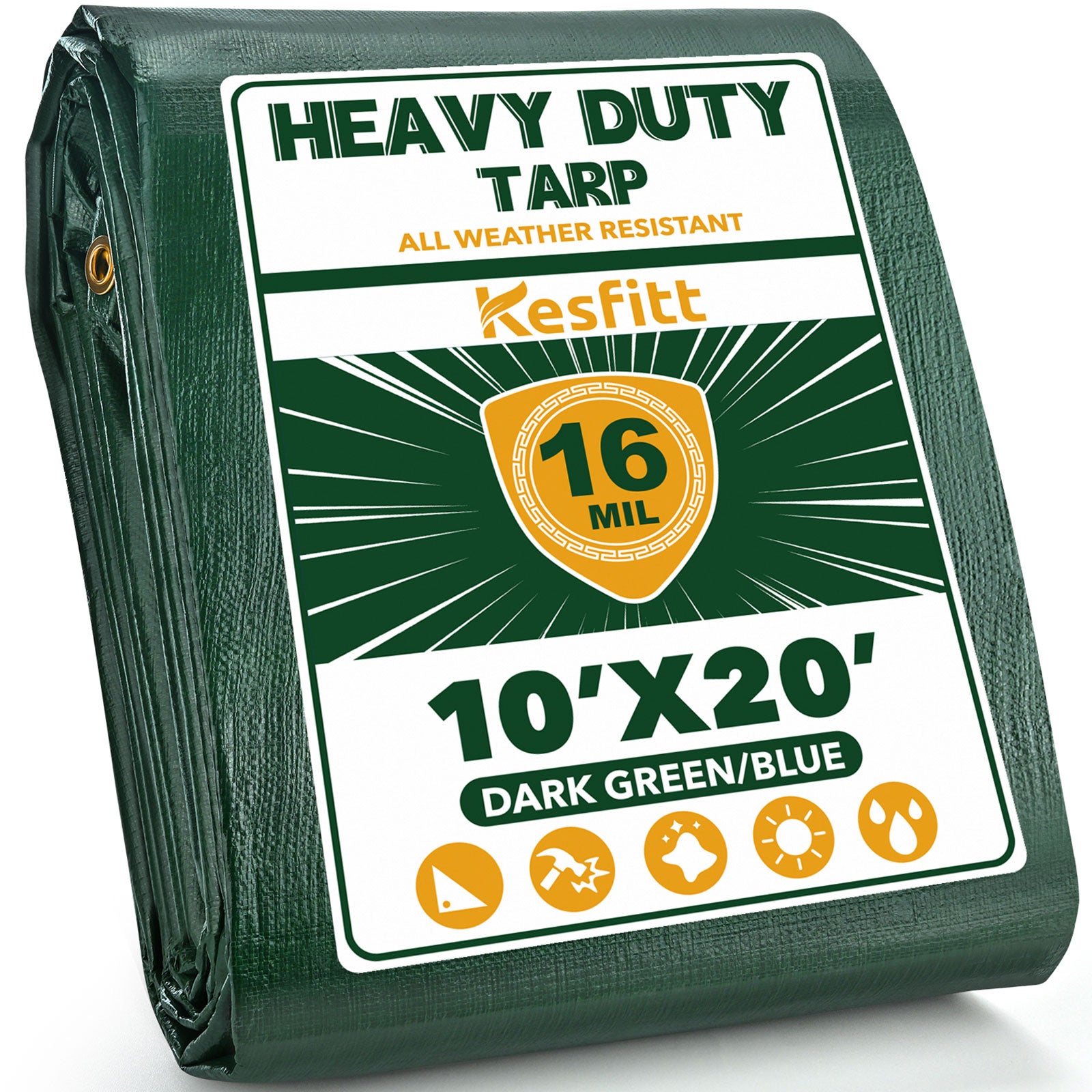 Kesfitt 16 Mil Heavy Duty Water-Resistant Tarp 10x20 FT