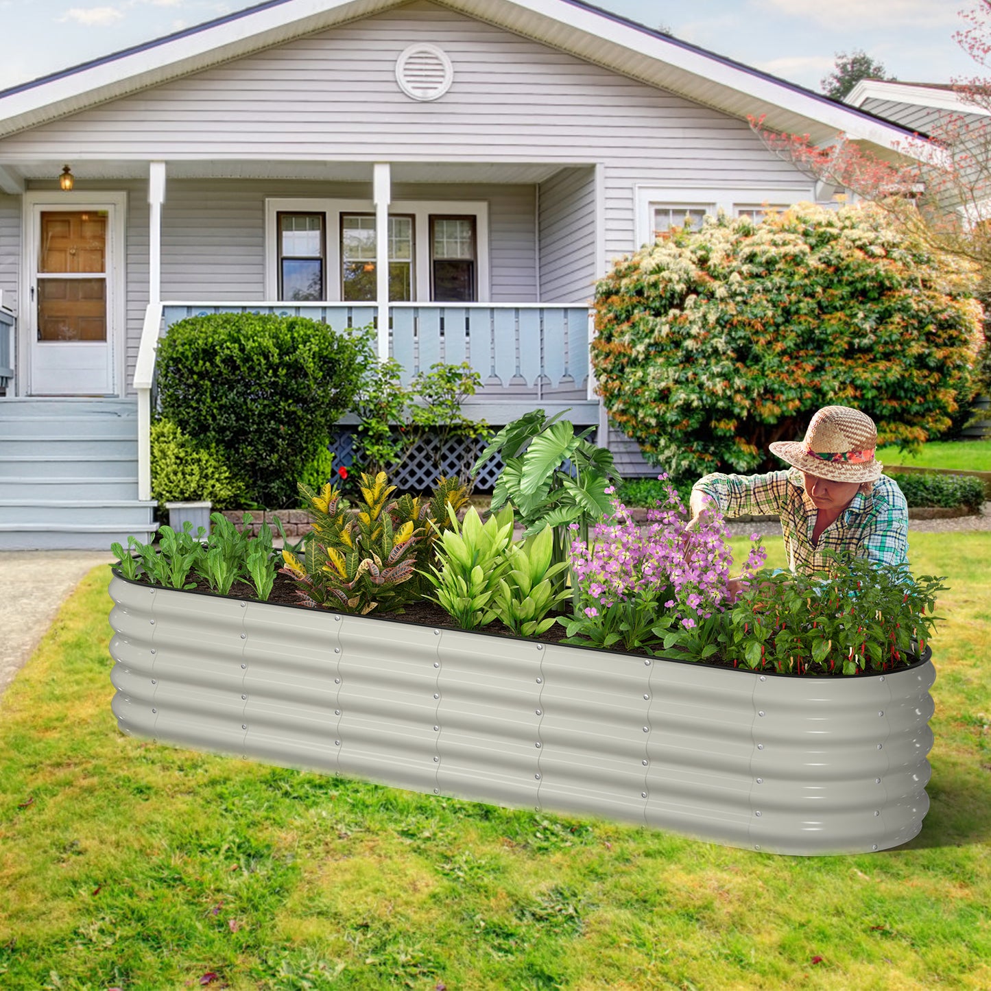 Raised Garden Bed Kit(Pearl White,8×2×1.5FT )