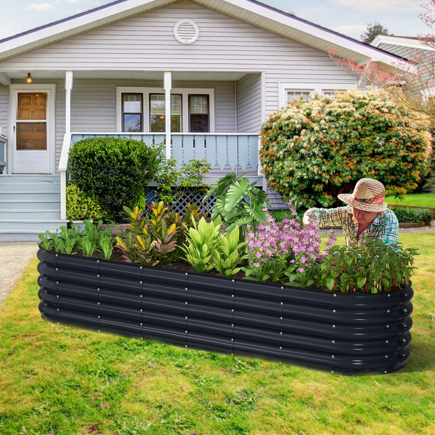 Raised Garden Bed Kit(Midnight Blue, 8×2×1.5FT )