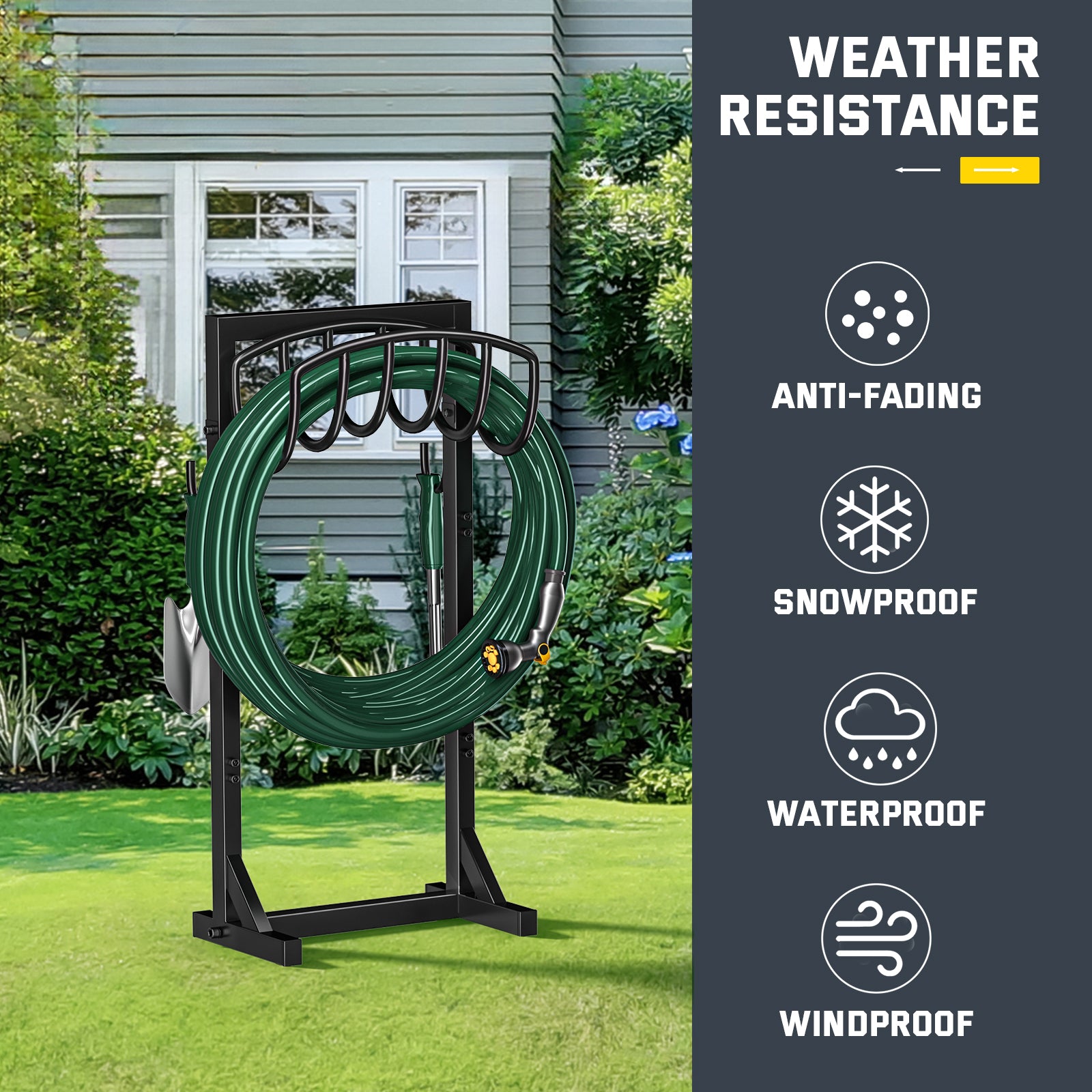 Garden Hose Holder with 4 Spikes & 2 Tool Hooks