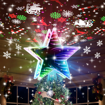 Christmas Tree Topper, Dynamic Tunnel Mirror Colorful Light Star Topper