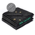 50 percent shade cloth 12x12 ft black mesh sun shade, folded HDPE fabric with reinforced edges
