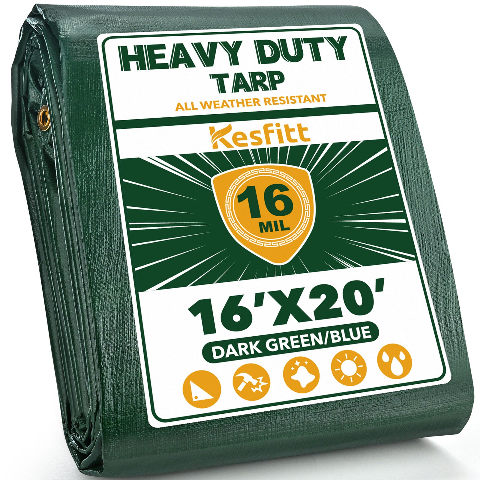 16 mil heavy duty water-resistant tarp 16x20 ft green and blue, folded poly tarp for outdoor protection
