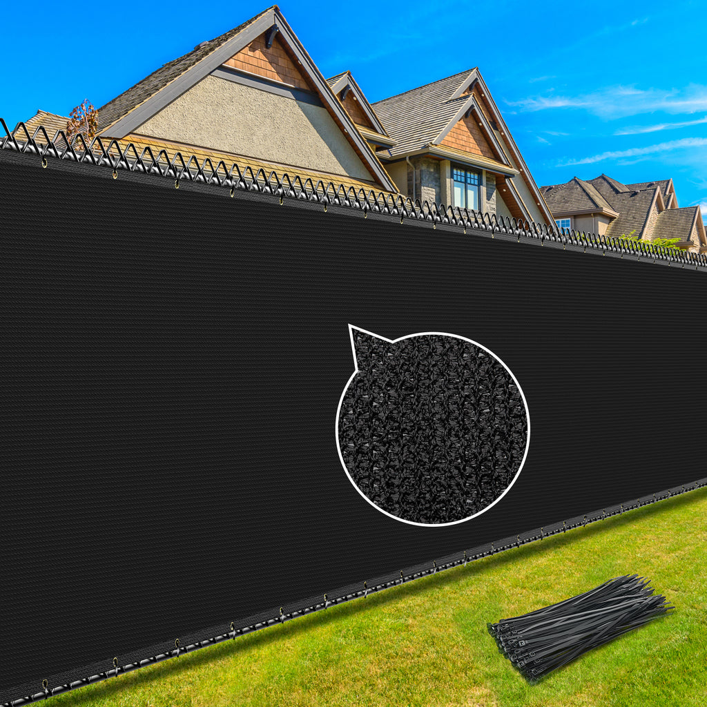 6x50ft black fence privacy screen with 90 percent blockage and rustproof brass grommets on chain link fence