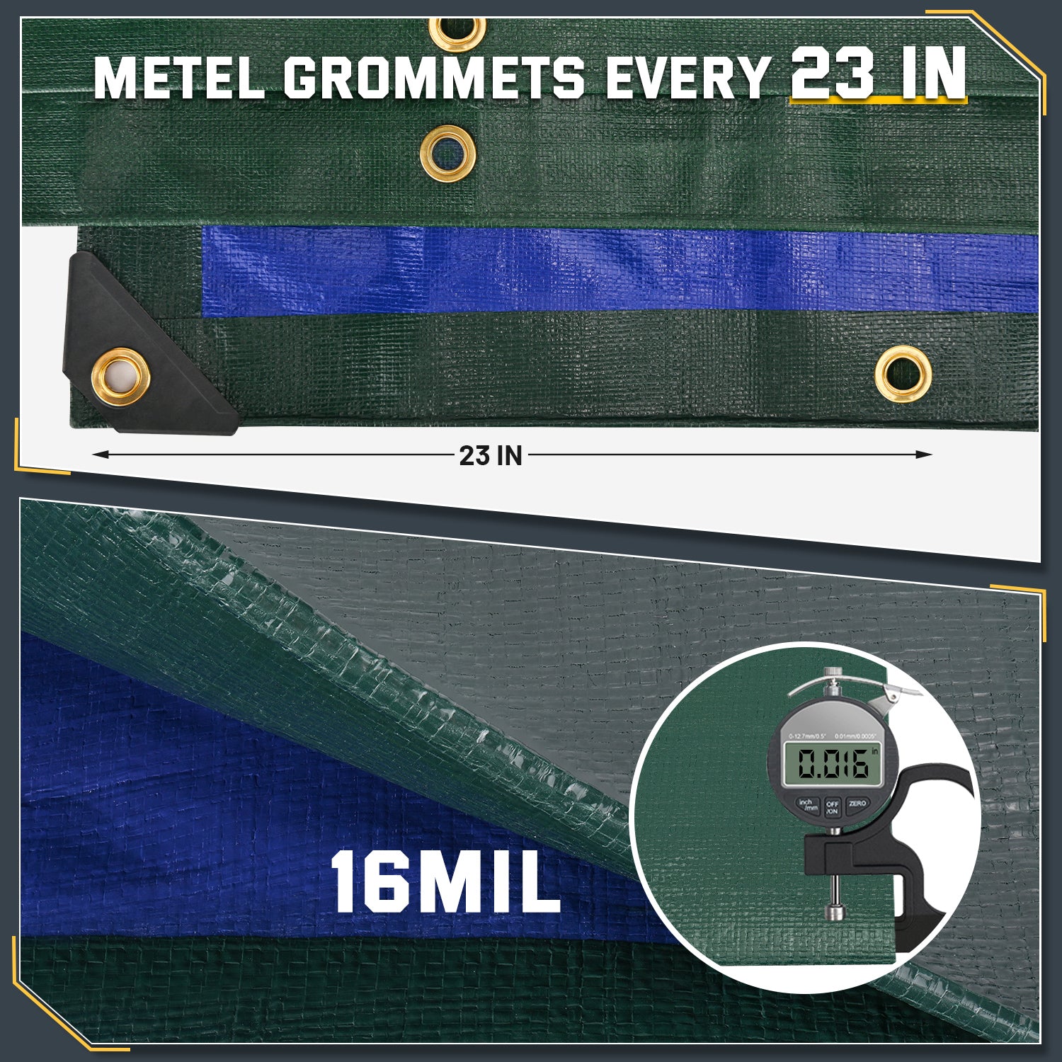 Kesfitt Tarp Heavy Duty Water-Resistant 10x10FT,16 Mil Thick Tarps (Green/Blue)