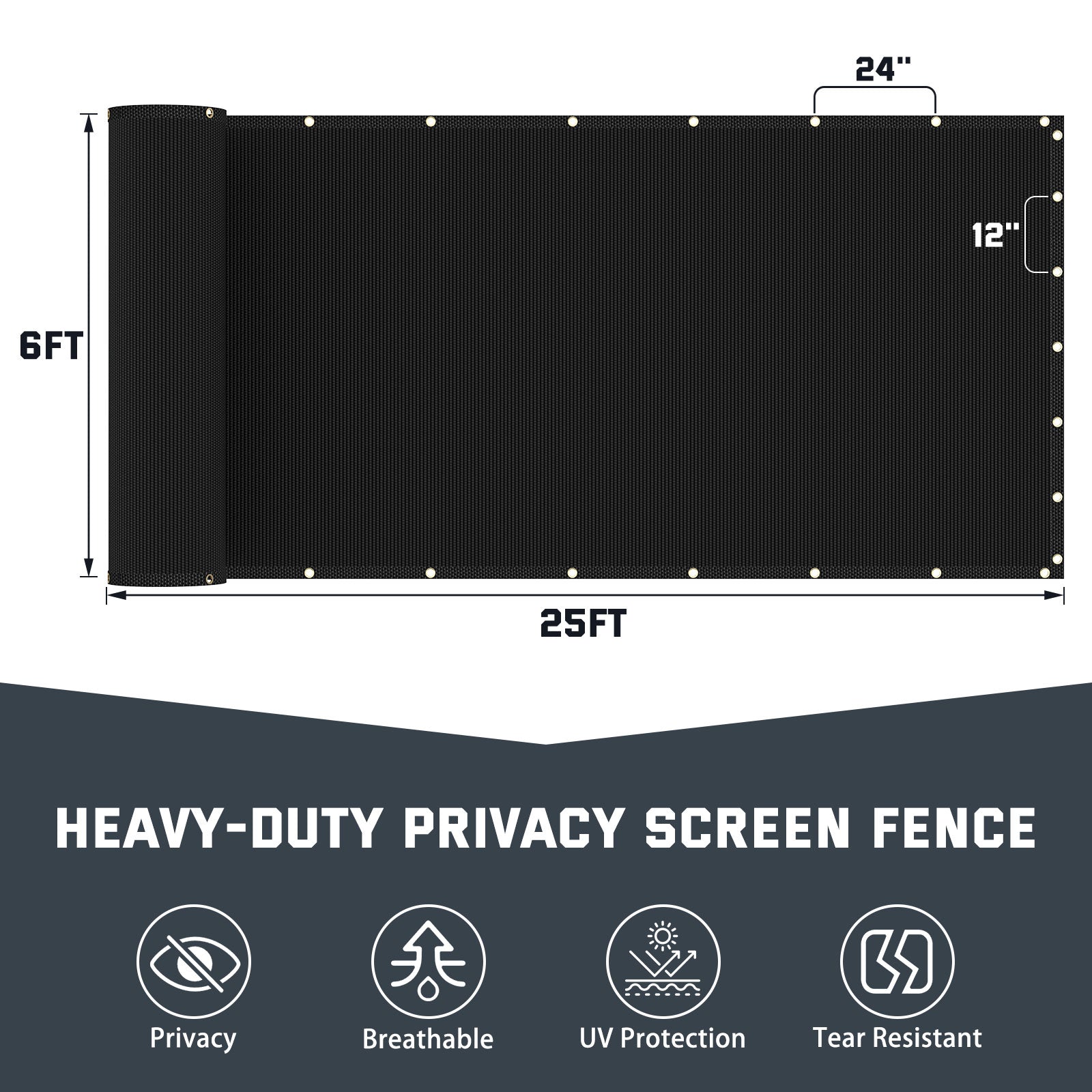 6X25FT Fence Privacy Screen (Black)