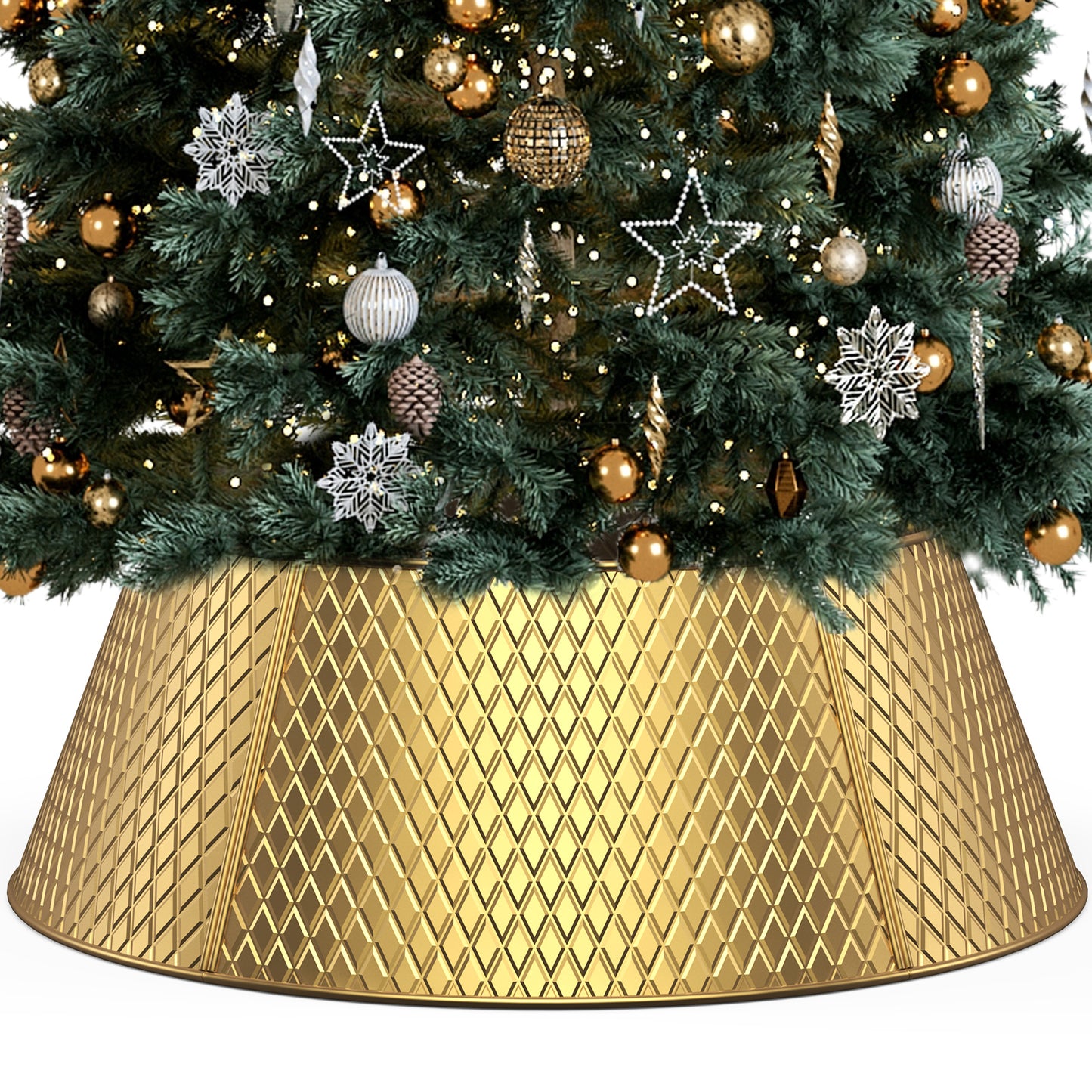 Kesfitt Christmas Tree Collar,28'' Metal Christmas Tree Skirt Base Collar Stand(Gold)