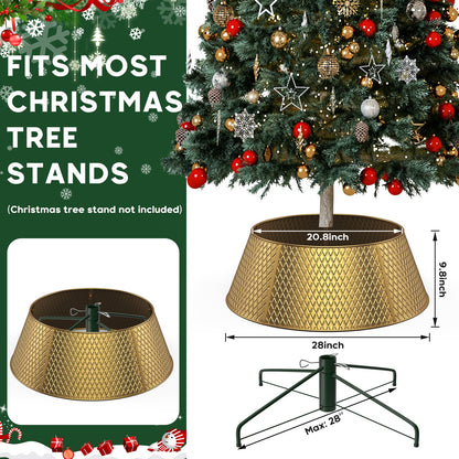 Kesfitt Christmas Tree Collar,28'' Metal Christmas Tree Skirt Base Collar Stand(Gold)