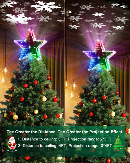 Christmas Tree Topper, Dynamic Tunnel Mirror Colorful Light Star Topper