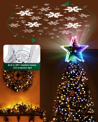 Christmas Tree Topper, Dynamic Tunnel Mirror Colorful Light Star Topper