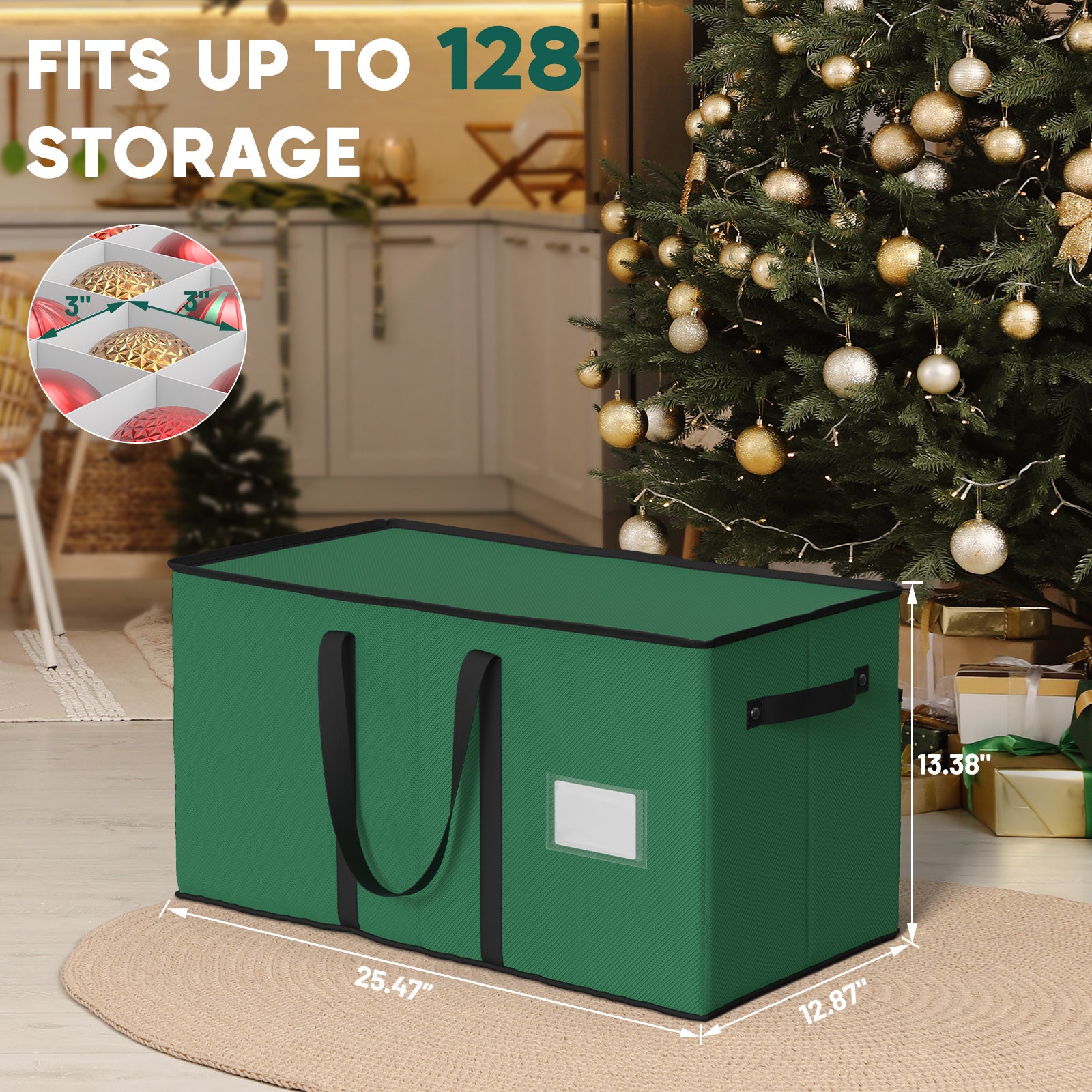 Christmas Ornament Storage Box （Green）