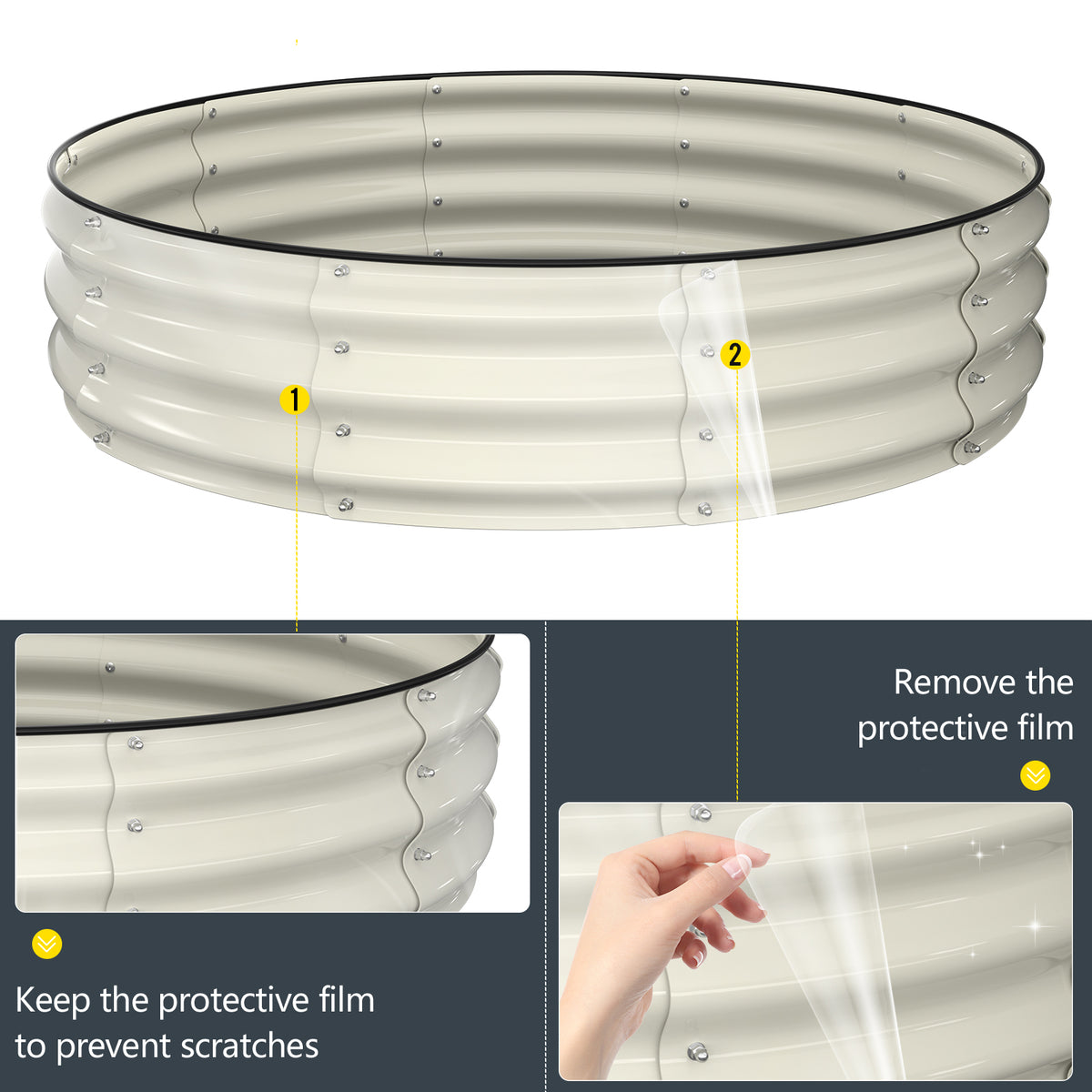 Kesfitt 4x4x1 FT Round Galvanized Raised Garden Bed, Pearl White