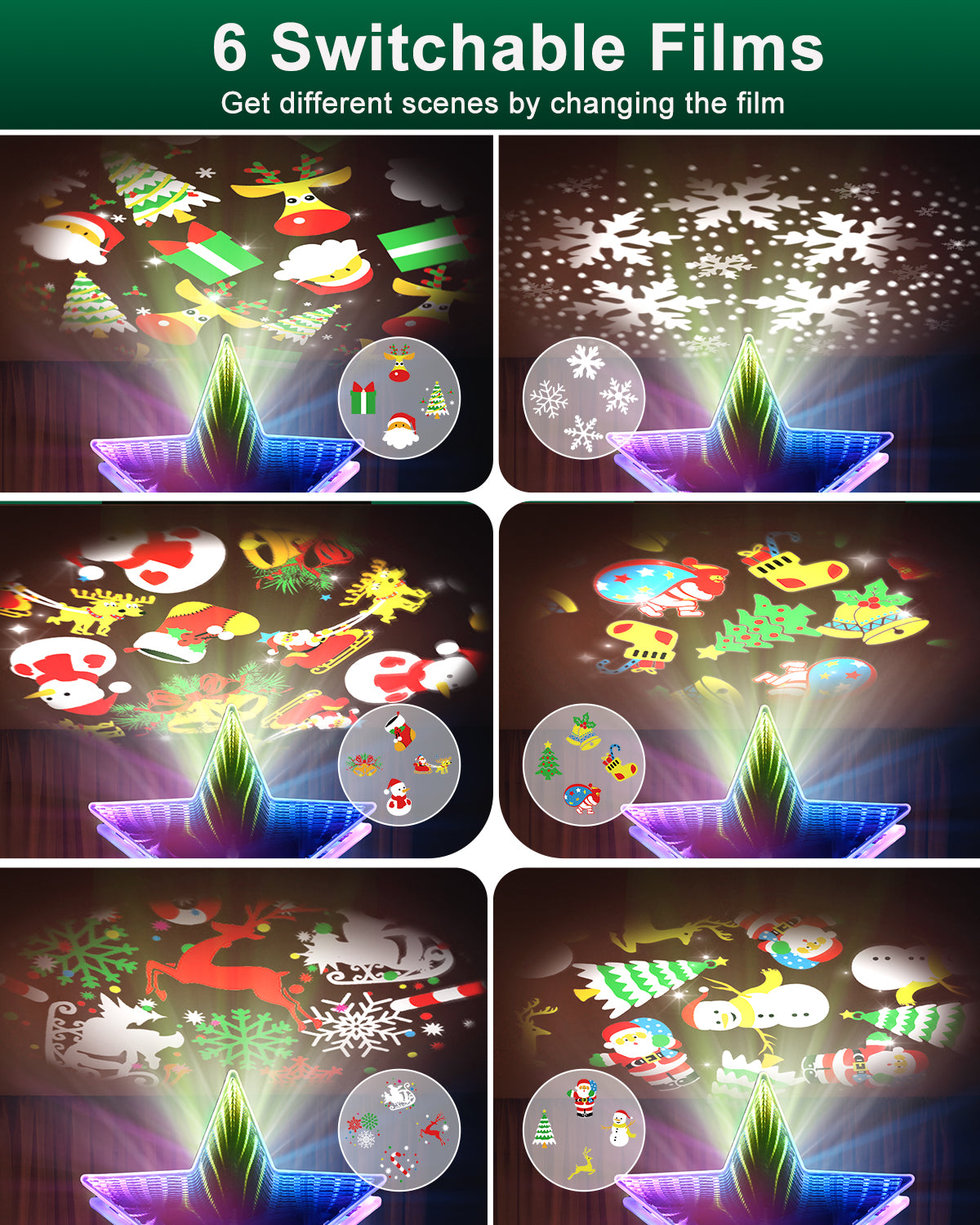 Christmas Tree Topper, Dynamic Tunnel Mirror Colorful Light Star Topper