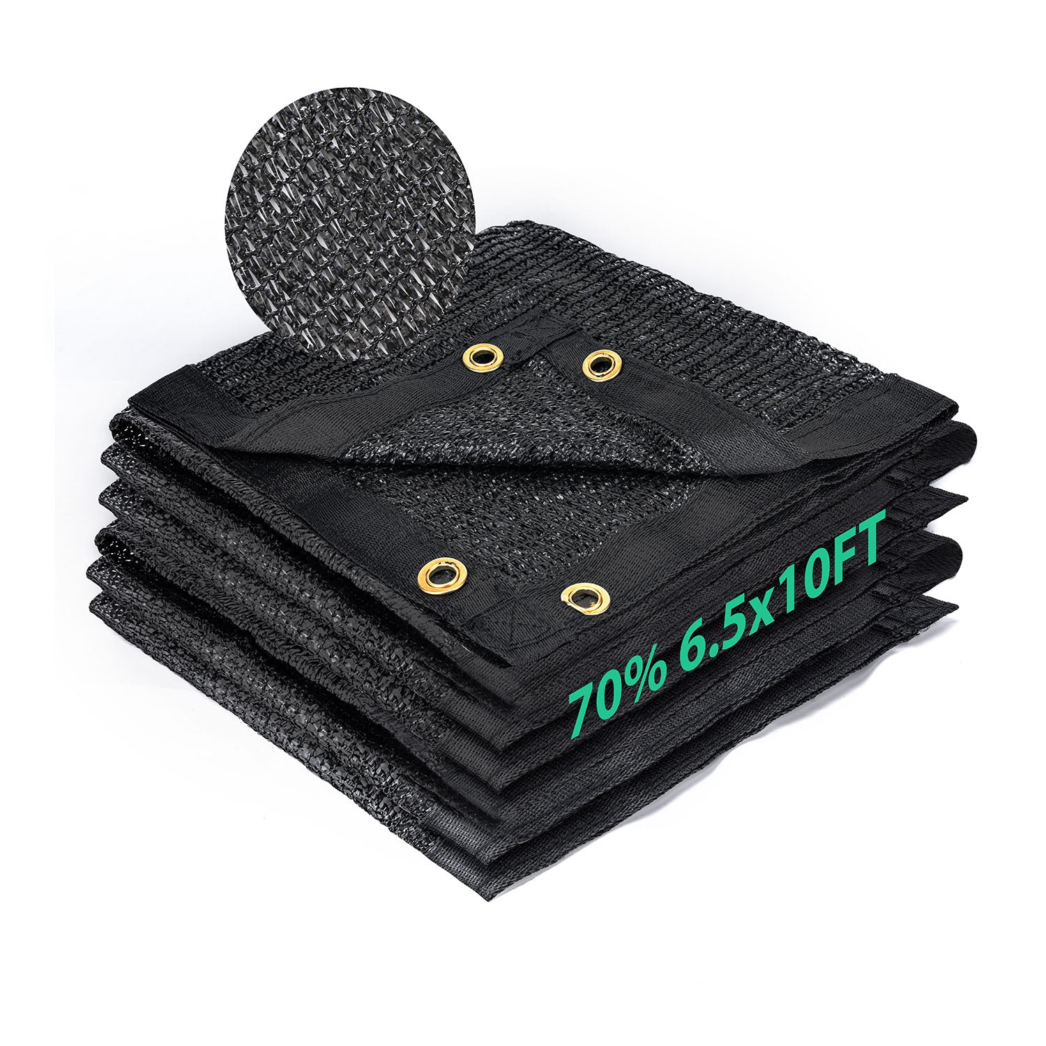 70 percent shade cloth 6.5x10 ft black HDPE mesh, folded sun shade fabric with reinforced edges and metal grommets
