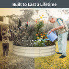 Kesfitt 4x4x1 FT Round Galvanized Raised Garden Bed, Pearl White