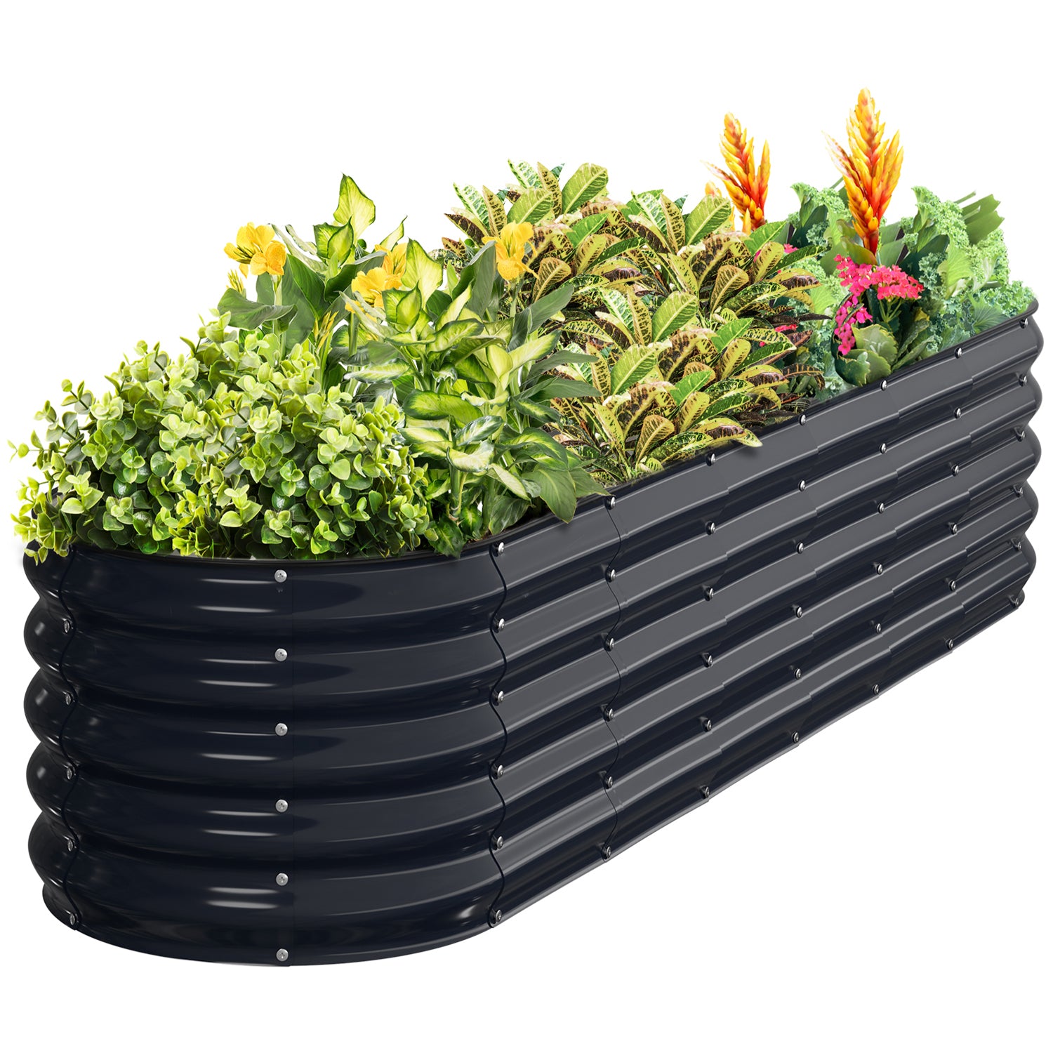 Midnight Blue metal raised garden bed 8x2x1.5ft in modern garden