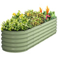 Fruit green metal raised garden bed filled with flowers and plants