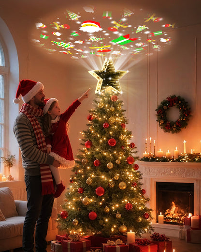 Christmas Tree Topper, Tunnel Mirror Golden Light Star Topper