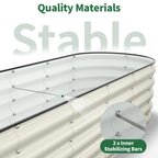 Interior view of pearl white metal raised garden bed with stabilizing bars