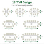 Seven configuration options for a pearl white 18-inch tall metal raised garden bed