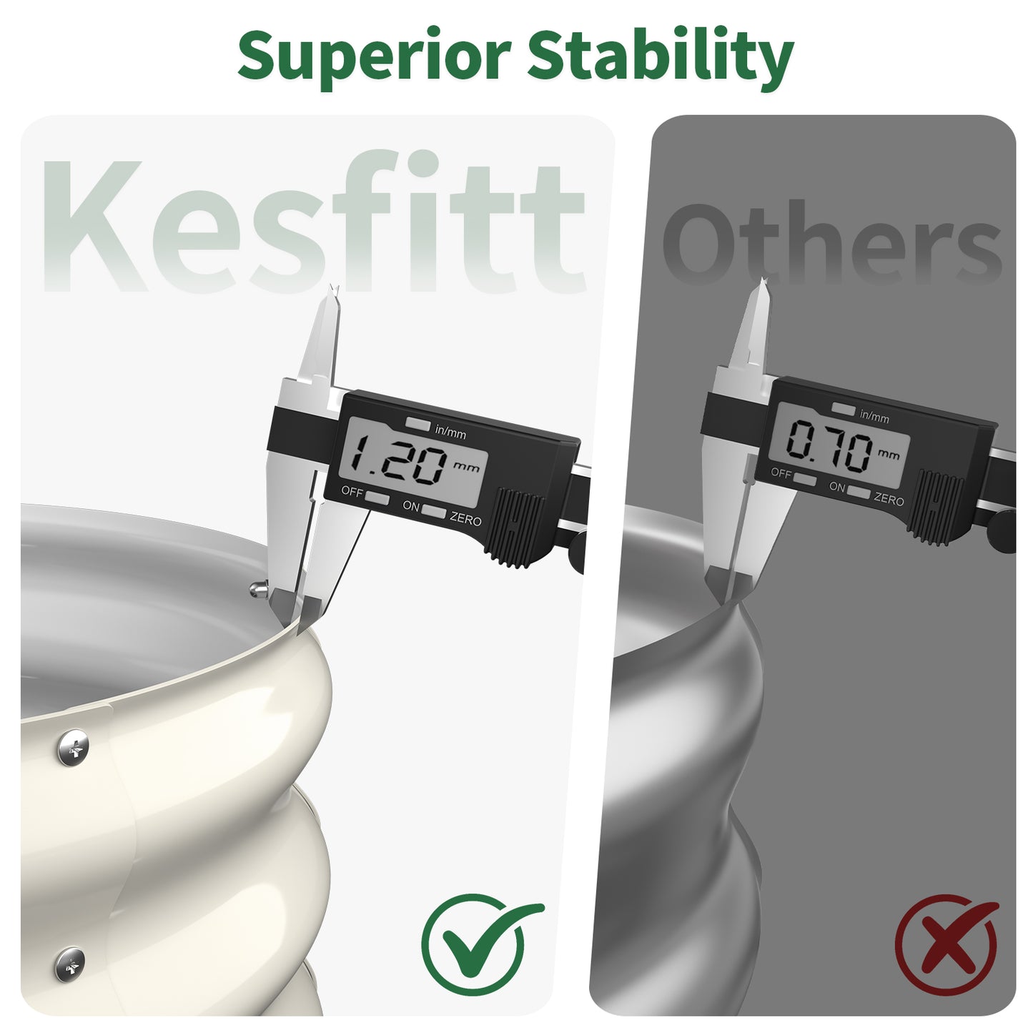 Close-up comparison showing thicker steel edge of a pearl white metal raised garden bed