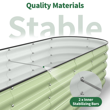 Interior view of fruit green metal raised garden bed with stabilizing bars
