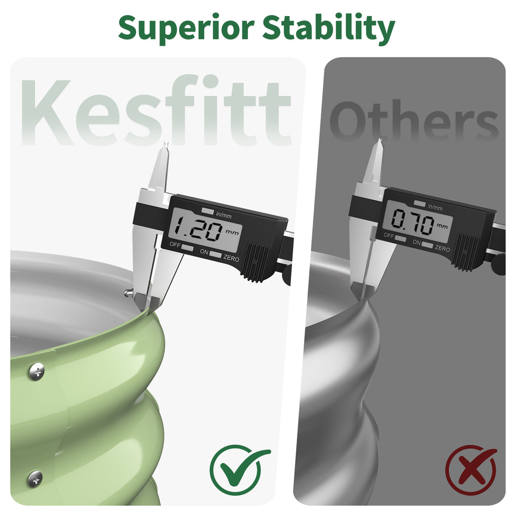 Close-up comparison showing thicker steel edge of a fruit green metal raised garden bed