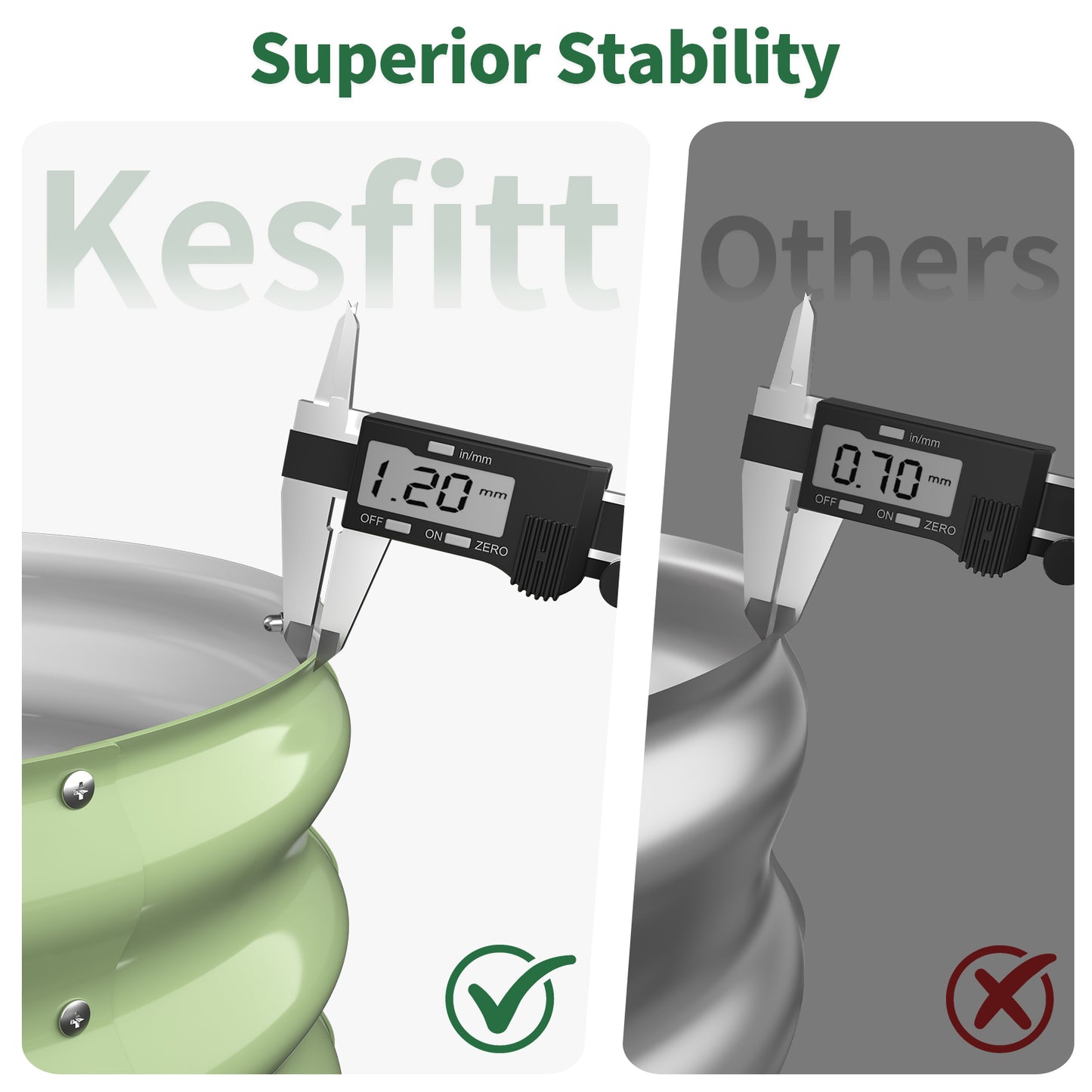 Close-up comparison showing thicker steel edge of a fruit green metal raised garden bed