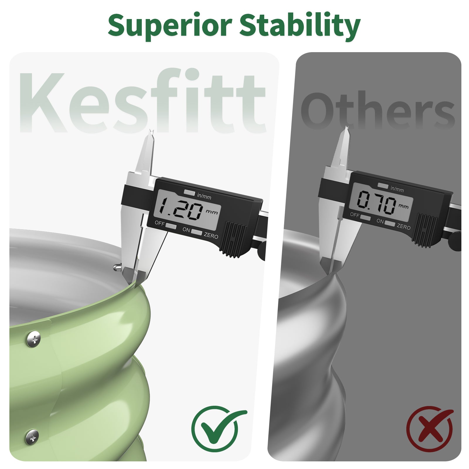 Close-up comparison showing thicker steel edge of a fruit green metal raised garden bed