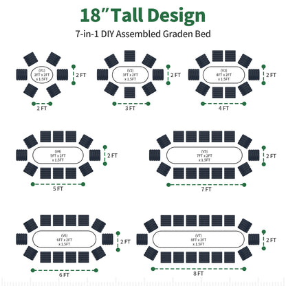 Multiple configuration options for a 7-in-1 metal raised garden bed kit