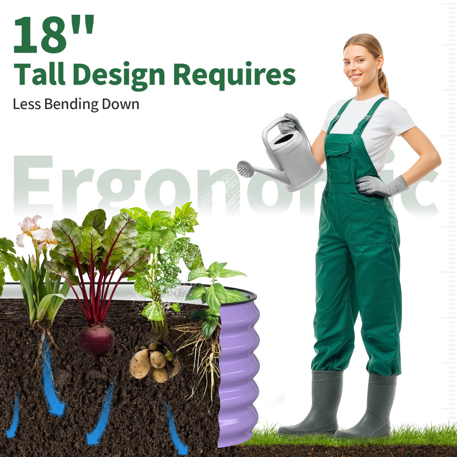 An illustration shows plant roots growing into the ground through the open base of the garden bed.