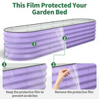 A hand peels a clear protective film off the purple metal panel to reveal a glossy surface.