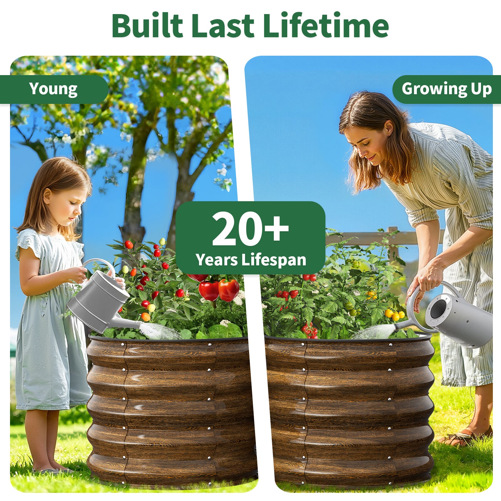 Round Metal Raised Garden Bed, 2x2x1.5 FT, 2 Pack
