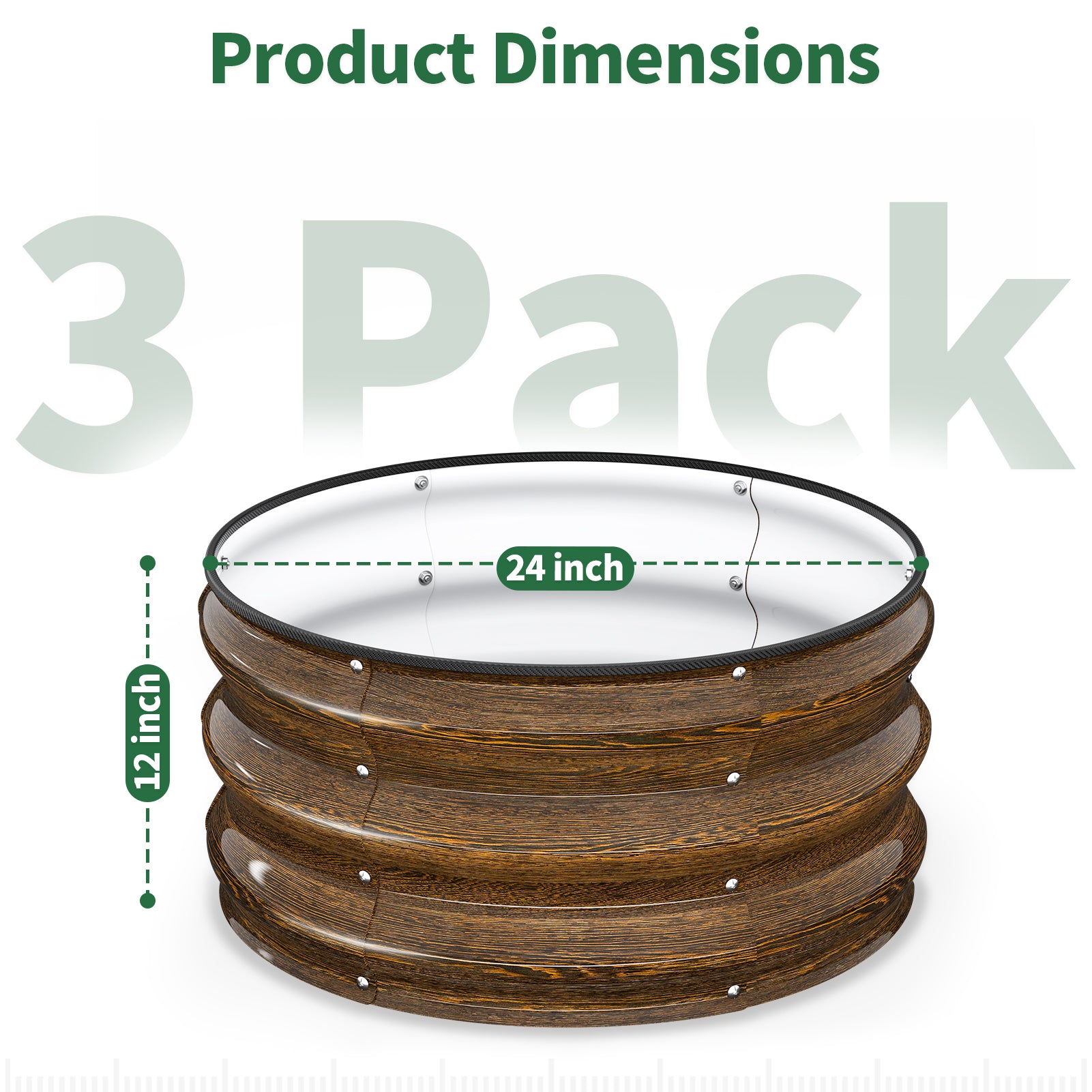 Round Metal Raised Garden Bed, 2x2x1 FT, 3 Pack