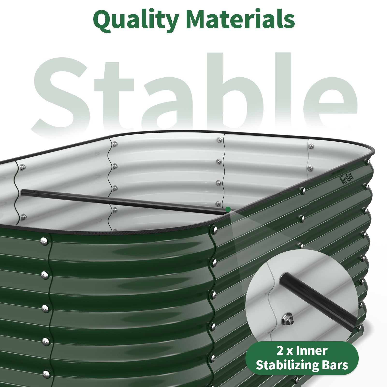 galvanized steel panels of kesfitt raised garden bed showing reinforced structure and rust resistant coating