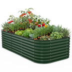 large 8x4x2 ft deep raised garden bed forest green filled with vegetables and herbs