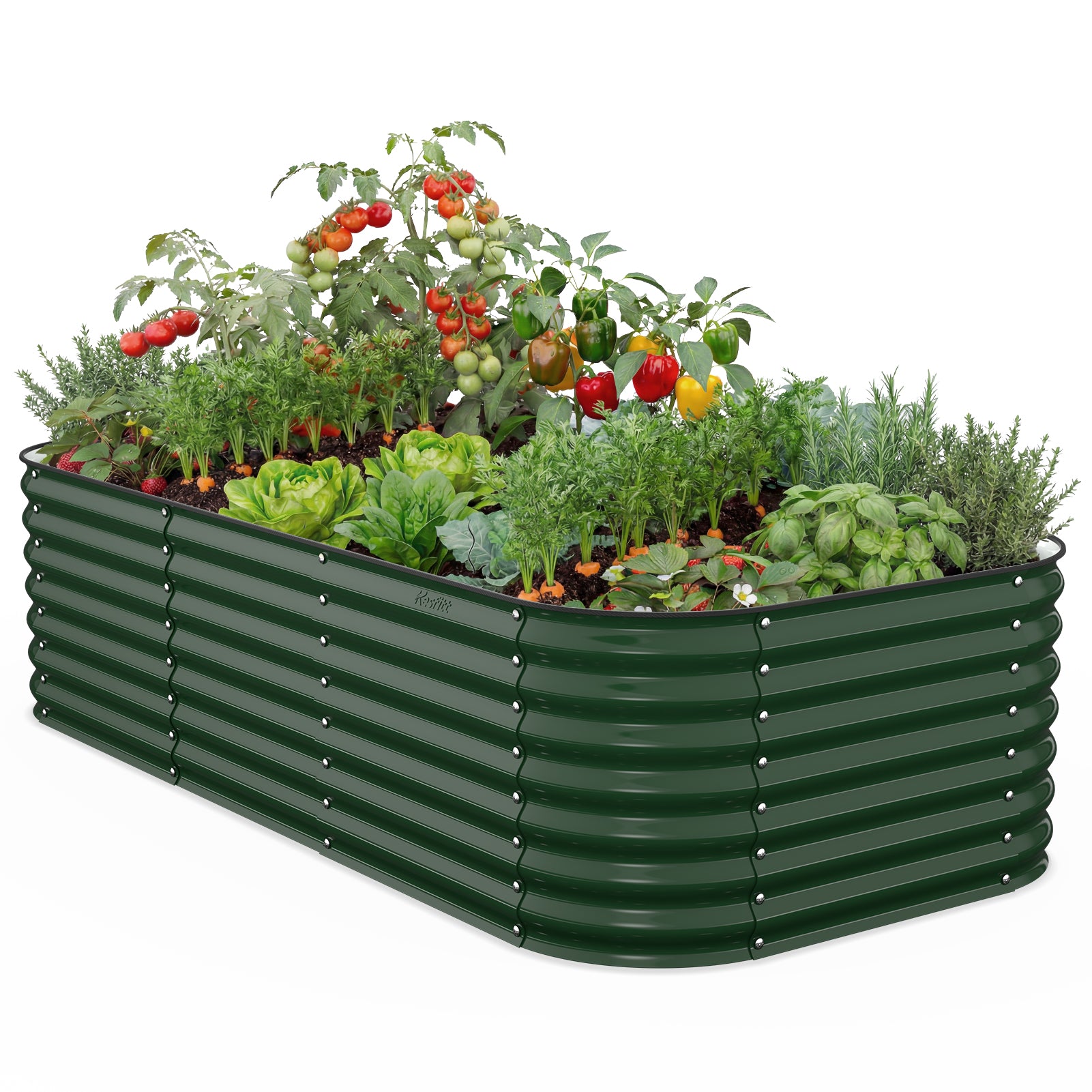 large 8x4x2 ft deep raised garden bed forest green filled with vegetables and herbs