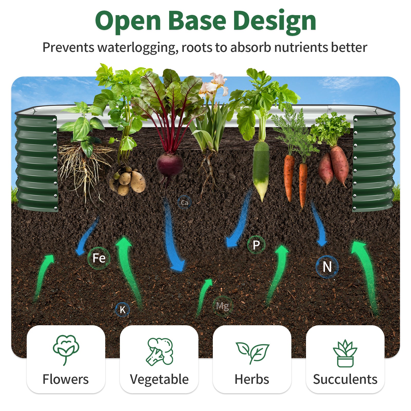 open base garden bed improving drainage and nutrient absorption for vegetable roots