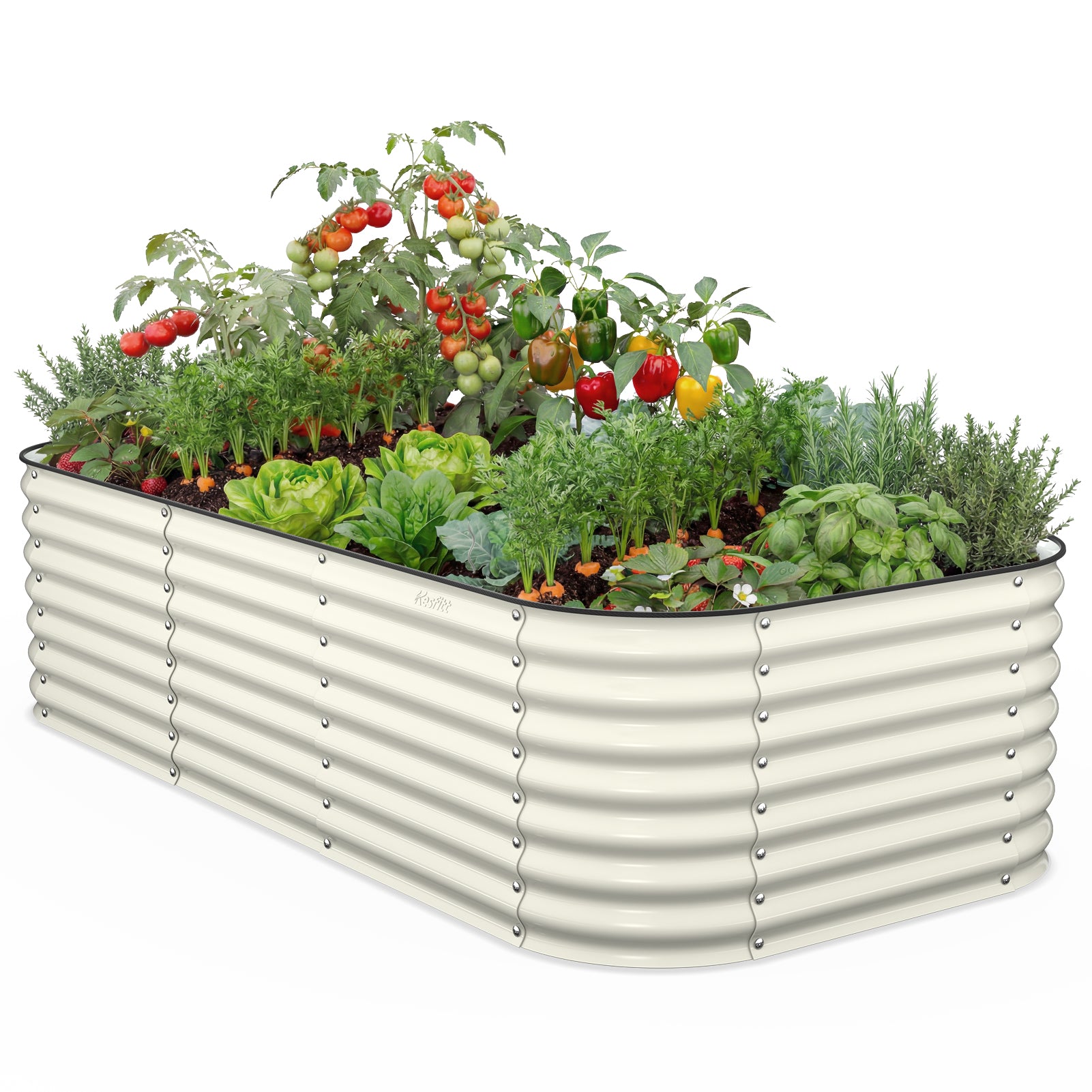 large pearl white raised garden bed 8x4x2 ft growing vegetables in a modern backyard