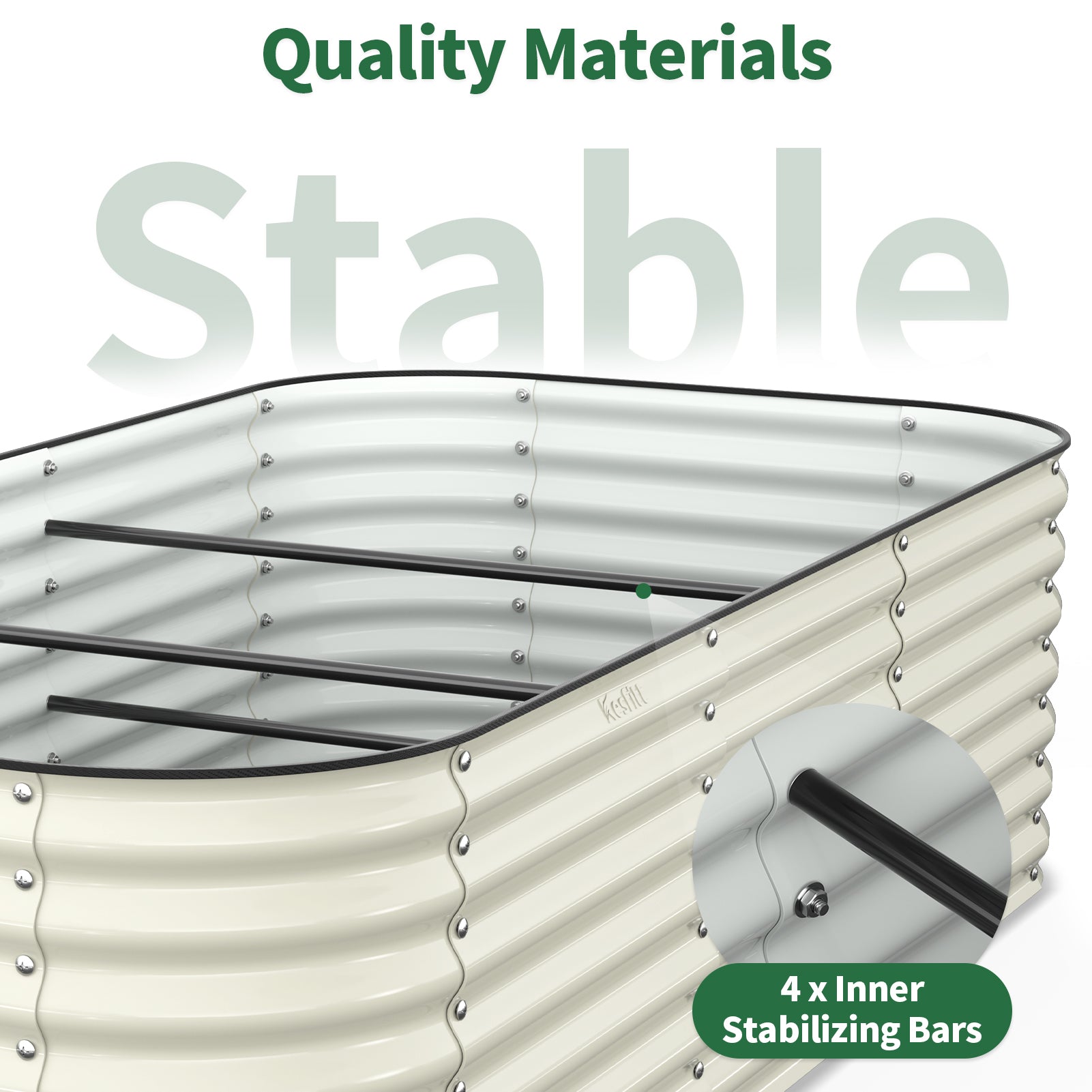 internal support bars stabilizing large soil filled raised garden planter