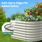 protective rubber edge on pearl white metal garden bed safe for family gardening