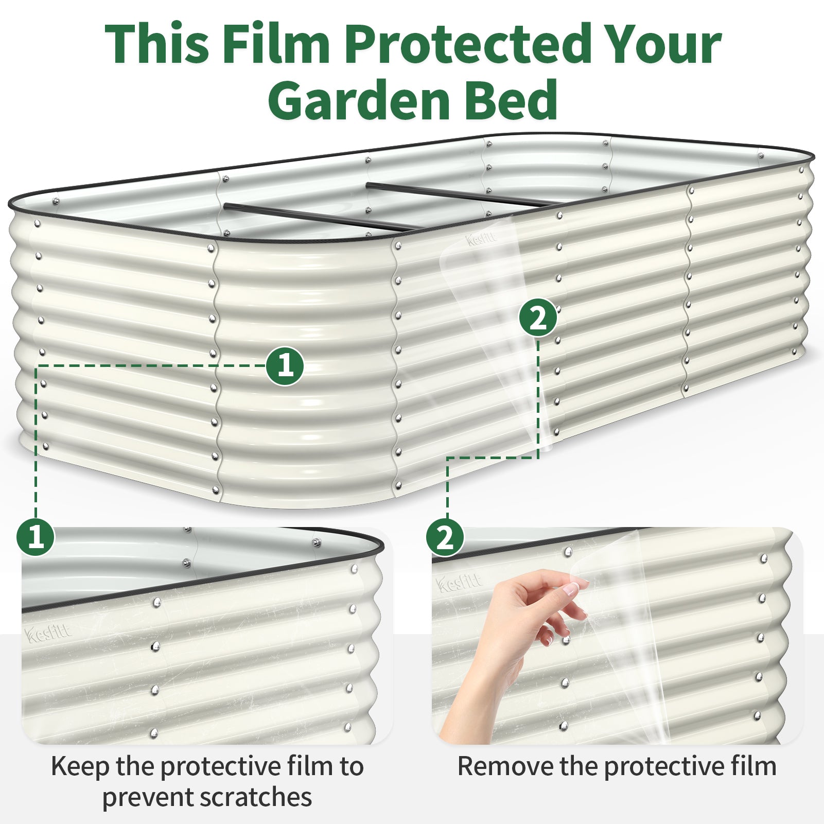 scratch protective film on metal planter panels during installation process