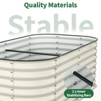 galvanized steel structure of pearl white raised garden bed showing reinforced panels
