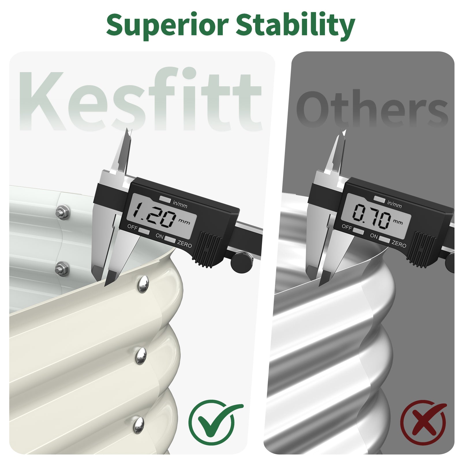 strong support frame of kesfitt raised garden bed compared to thin metal planters