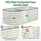 White garden bed with protective film on a white background, showing how to keep and remove the film.